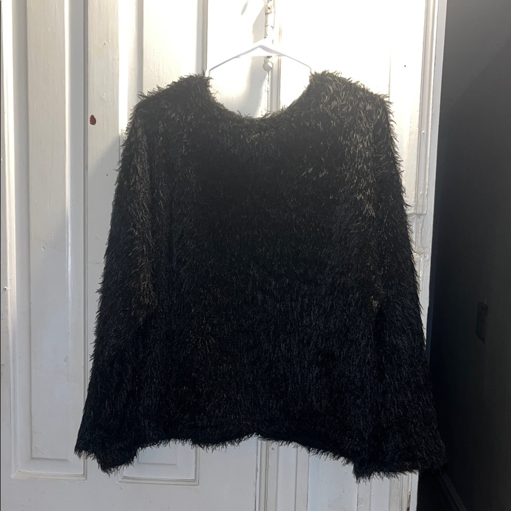Zara Black Textured Crew Neck Sweater
